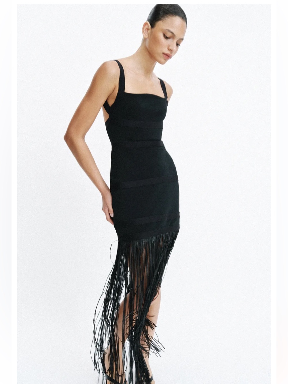 ZARA LONG FRINGED DRESS - Picture 2 of 7